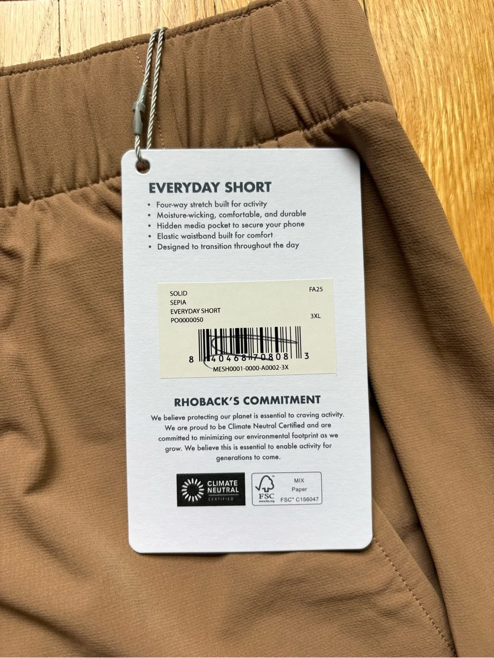 NWT Rhoback Men's Performance Everyday Shorts 3XL XXXL Sepia Brown Orange NEW